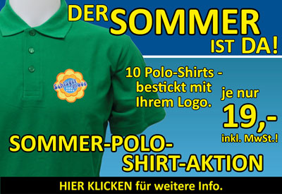 Aktion, Polos bestickt mit Logo je 19,-